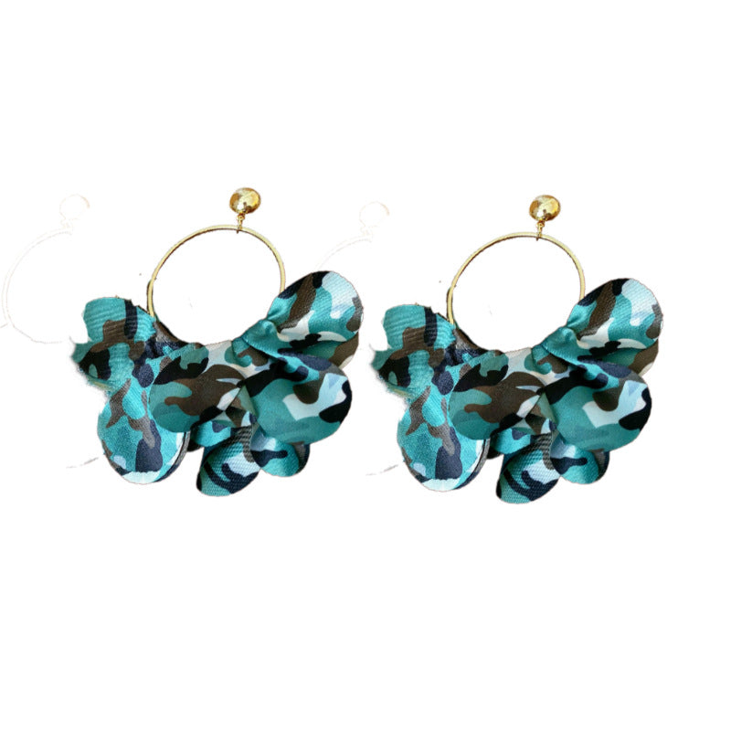 Wholesale Silver Needle Round Flower Petal Camouflage Earrings